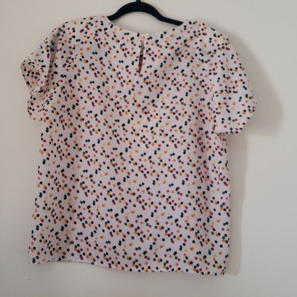 Vintage 80s Impressions Boxy White Rainbow Geometric Short Sleeve Blouse - Picture 6 of 9